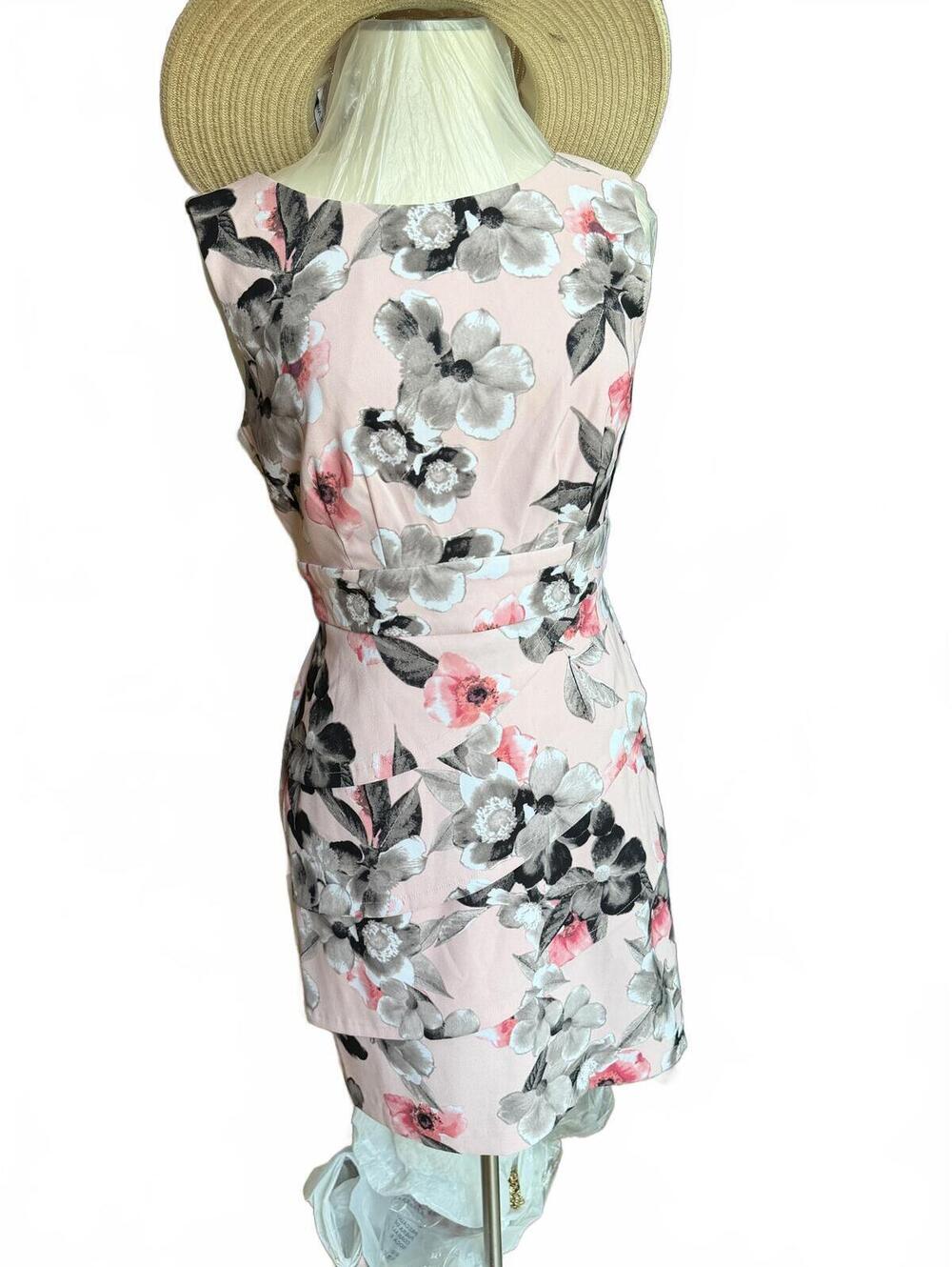 Connected Apparel Floral Sleeveless Dress Pink Black Gray Women’s Size 10 Petite